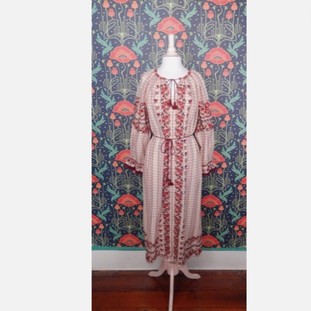Ulla Johnson Filia Midi Embroidered Check Dress Boho Peasant - Picture 4 of 10